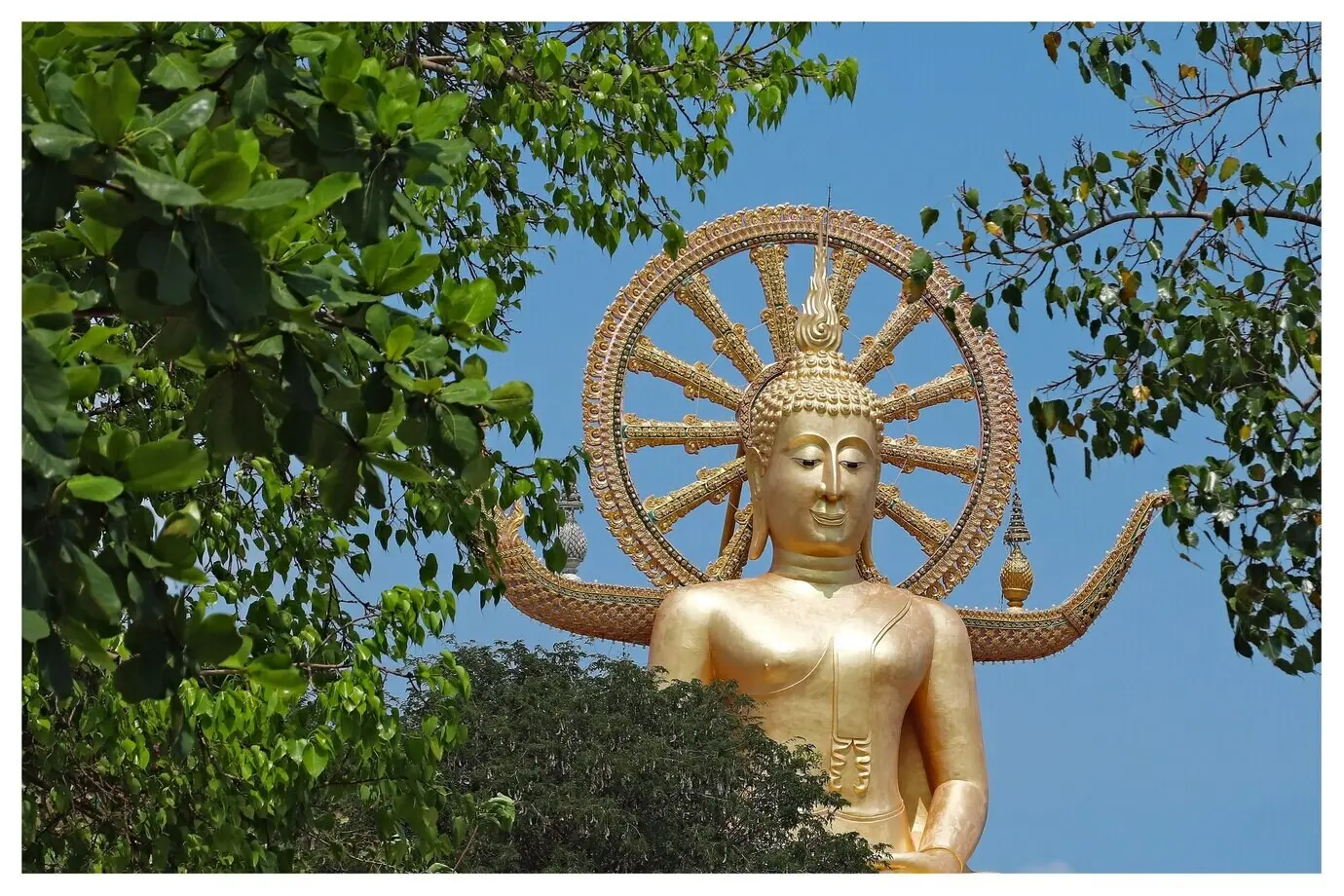 Berühmte historische Buddhastatue im Tempel Wat Phra Yai in Thailand, die in den Himmel ragt.